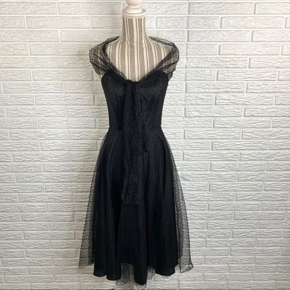 Vintage Uzanel Black Polka Dot Strapless Dress Size Medium - Picture 6 of 10